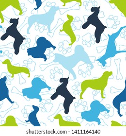 Flat Dog Vector Seamless Pattern And Background
