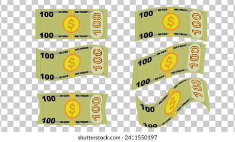 logotipo del billete plano en dólares aislado en fondo transparente. ilustración vectorial. 