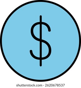 Flat Dollar Coin Icon in Blue Circle. Finance and Money Concept Vector