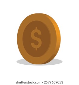 Flat dollar coin vector design, money icon, currency symbol, business finance, investment concept, economic illustration, financial wealth.