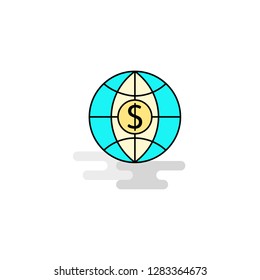 Flat Dollar globe  Icon. Vector