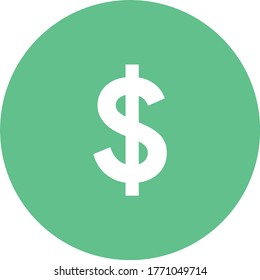 Flat dollar icon. Coin with dollar sign simple icon on green background. Vector illustration.