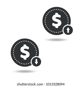 Flat dollar icon isolated on transparent background. Dollar up and down. Money movement. Vector illustration.