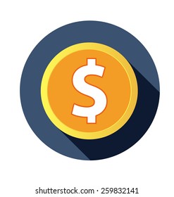 Flat dollar icon with long shadow. vector illustration
