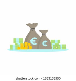 Flat dollar icons. Cartoon dollar banknotes isolated on white background. The concept of money such as coins, banknotes and money bags. Vector investment business finance icon illustration