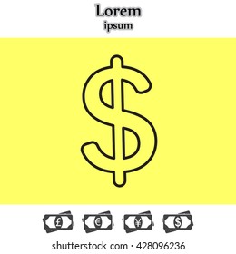 Flat dollar line icon.