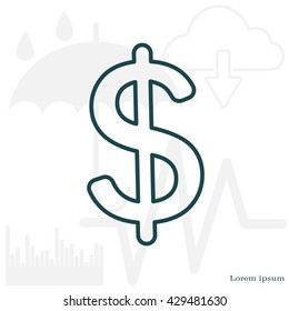 Flat dollar line icon.
