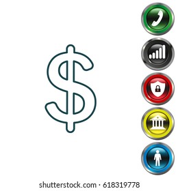 Flat dollar line icon.
