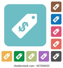 Flat Dollar price label icons on rounded square color backgrounds.