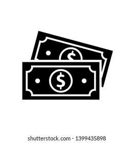 Flat dollar sign, black money dollar icon isolated on white background