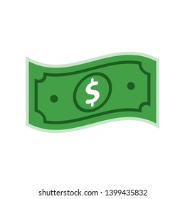 Flat dollar sign, green money dollar icon isolated on white background