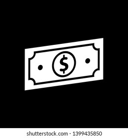 Flat dollar sign, money dollar icon isolated on black background