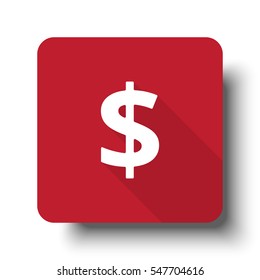 Flat Dollar web icon on red button with drop shadow