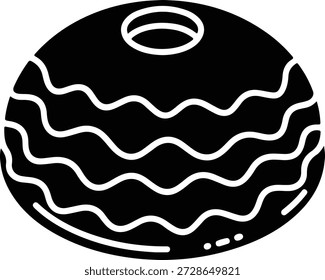 Flat donut icon with white icing on a black background
