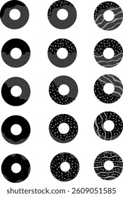 Flat Donut Icons Collection – Glazed, Sprinkled, and Iced