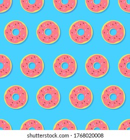 flat donut seamless pattern with blue background