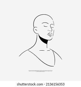 flat doodle avatar bald girl profile with black and white line and with sketch style of beauty face with elegant and cartoon drawing logo profile for beauty fashion or Cancer Day