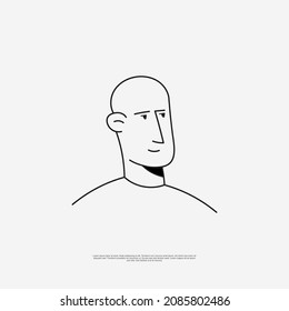 flat doodle avatar bald man profile with black and white line and blue color with sketch style of beauty face with elegant and cartoon drawing logo profile
