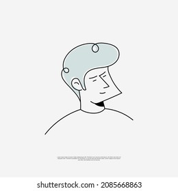flat doodle avatar man profile with black and white line and blue color with sketch style of beauty face with elegant and cartoon drawing logo profile