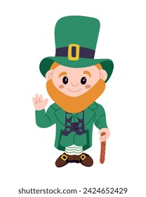 Flat doodle colored leprechaun in cartoon style. Hand drawn cute Irish character related to St Patrick s day. Ideal for decoration, stickers, printout