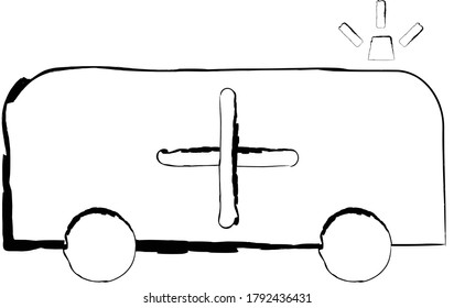 Dibujo plano de doodle de ambulancia, ilustración vectorial
