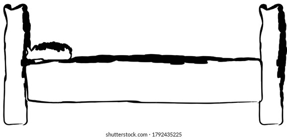 Flat doodle drawing image of bed, vector illustration