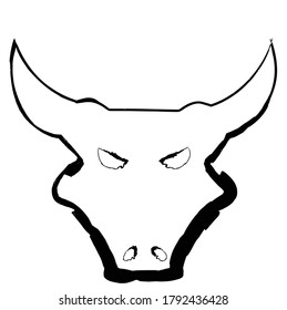 Flat doodle drawing image of bull head, vector illustration