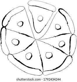 Flat doodle drawing image of pizza, vector illustration