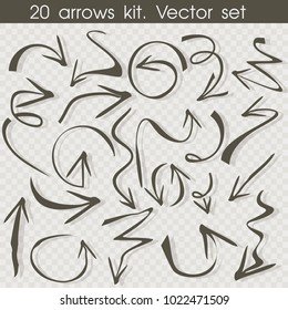 Flat  doodle hand drawn set arrows. Vector illustration.