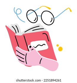 Flat doodle icon of a reading 