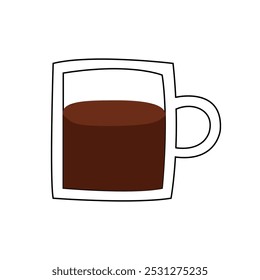 Flat doodle illustration of a coffee or tea cup with black outline isolated.