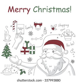 Flat  doodle line design illustration concepts for christmas  and celebration. Modern line style illustration for cards and banners