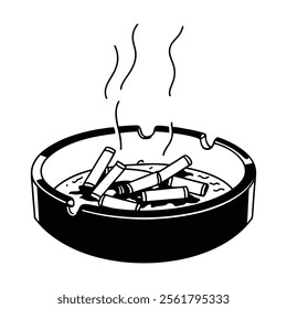 flat doodle sketch drawing of cigarette ashtray vector illustration.