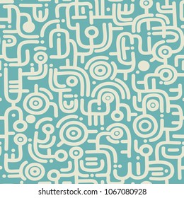 Flat doodle white on green abstract seamless pattern. Vector wallpaper design for background