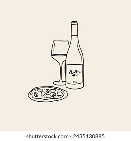 Vino de garabato plano y pizza