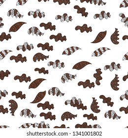 Flat doodles. Vector illustration. Seamless Print. Cute fabric pattern. Design. Elements black, white and brown on colors.