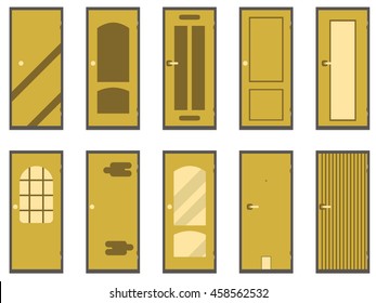 Flat door isolated on white background. A set of vector icons.