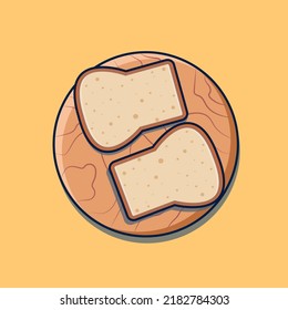 Flat drawing of bread cut into pieces. Breakfast, homemade cakes, bakery, fresh bread vector illustration