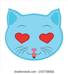 Flat drawing of a cat . An Emoji Signs and symbols of the cat. heart eyes icon. vector