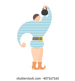 The flat drawing of a circus strongman with weights on a white background. Vector illustration