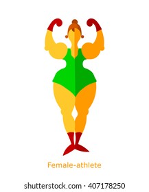 The Flat Drawing Of A Circus Strongwoman On A White Background. Vector Illustration