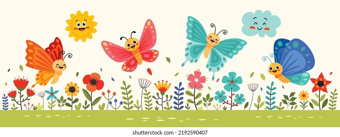 Flat Drawing Of Colorful Butterflies