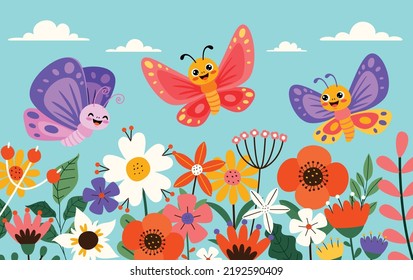 Flat Drawing Of Colorful Butterflies