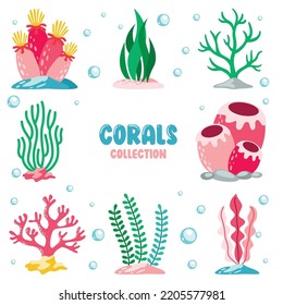 Flat Drawing Of Colorful Corals