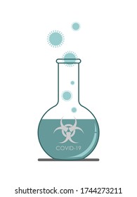 FLAT DRAWING OF A CORONAVIRUS IN A FLASK IN A VECTOR