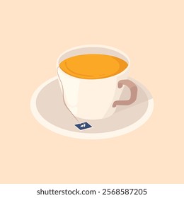 Flat drawing of a cup and sauser. Healthy drink. for menu, poster, recipe design or food blog