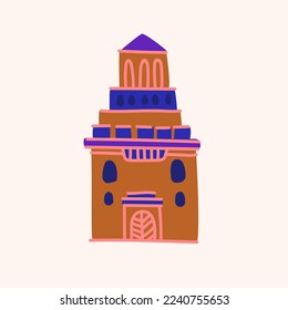 Un plano plano dibujado a mano. Ilustración del edificio. La fachada del edificio de fondo claro.