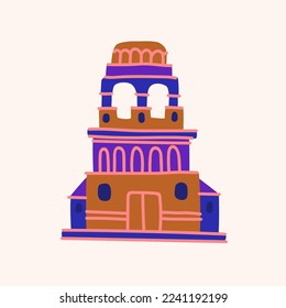 A flat drawing drawn by hand. Illustration of the building. The facade of the building on a light background.