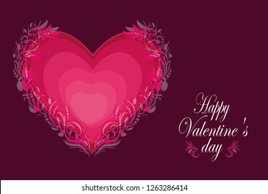 Flat drawing of the heart. Happy Valentine's Day . Openwork vegetation. Heart on a dark background. Vector