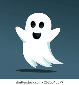 flat drawing illustration of a ghost in flight with a smile white clothes